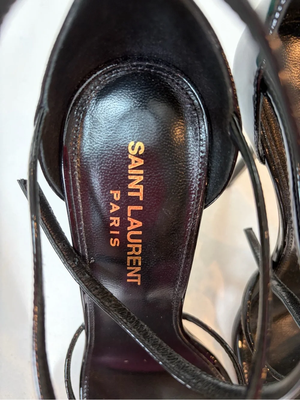 Saint Laurent Cassandra Black Patent Leather Logo T-Strap Stiletto Sandals - Picture 3 of 13